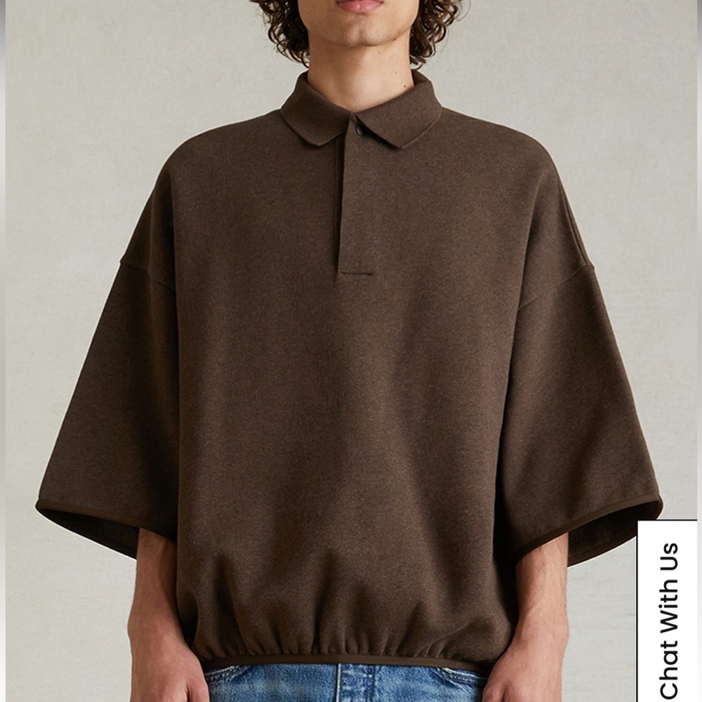 Fear of God Essentials Heather Wood 3/4 Sleeve Polo Sweatshirt Large - Picture 5 of 16